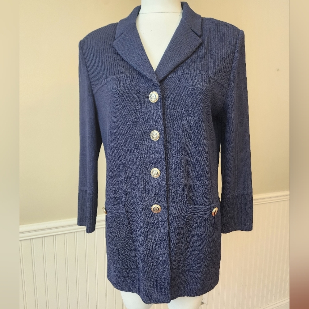 St. John Navy Blue Button-Up Cardigan
